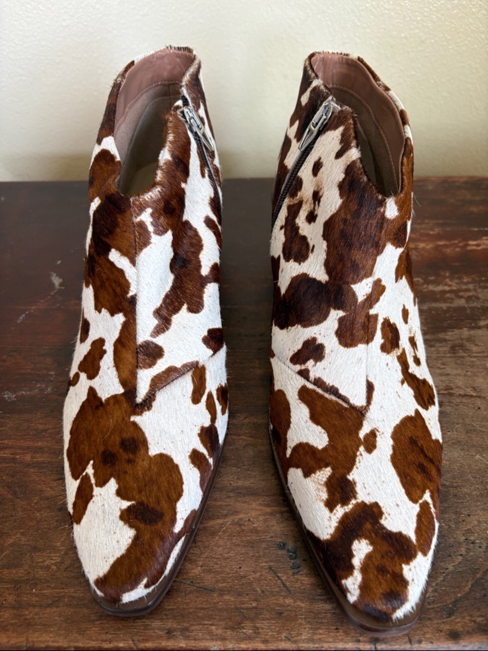 BRAND NEW. Dolce Vita Cowhide-Print Ankle Booties in Brown and White